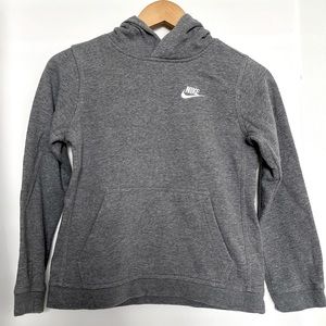 Nike Signature Pullover Gray Hoodie With White Embroidered Swoosh Youth Medium